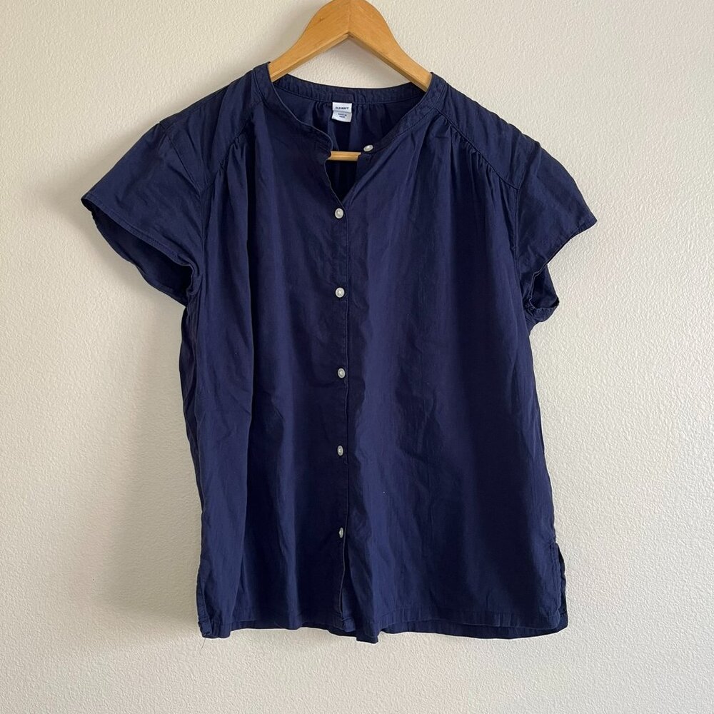 Women's Old Navy Navy Blue Cap Sleeve Button-up Top, Size S